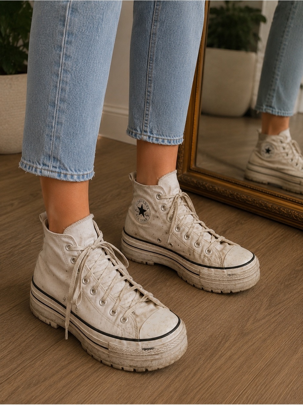Converse Women's Cream/White Platform Canvas Sneakers